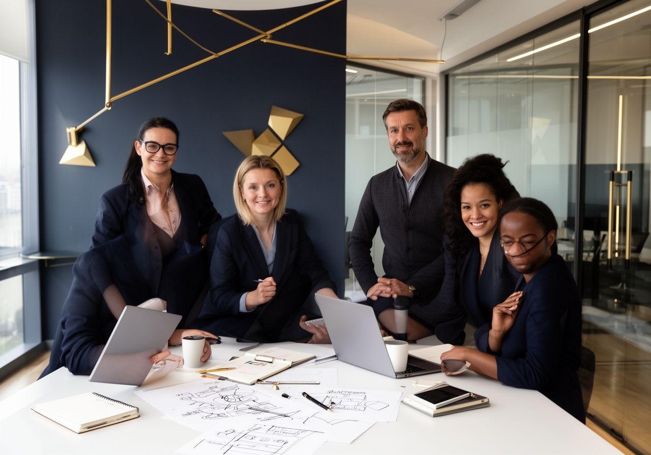 Team Mythora in un ambiente professionale che rappresenta consulenza e strategia per startup